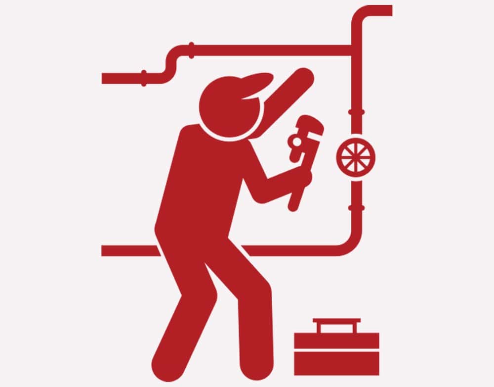 Red icon of a plumber