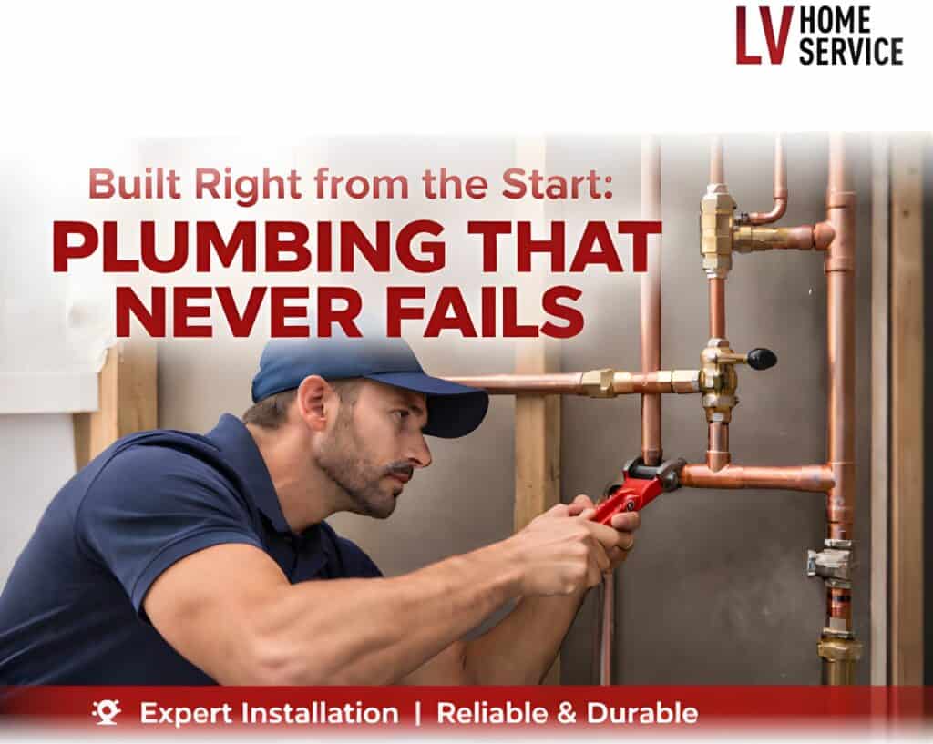 Plumber installing copper pipes for reliable home plumbing system.